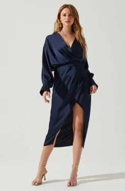 Sadyra Drop Shoulder Wrap Dress -Chic Outfit Shop ACDR101865 MIDNIGHTBLUE 2