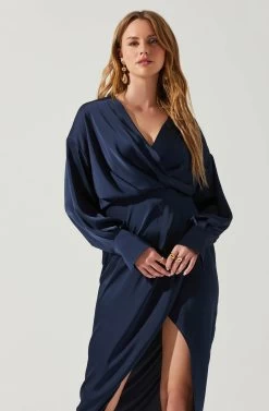 Sadyra Drop Shoulder Wrap Dress -Chic Outfit Shop ACDR101865 MIDNIGHTBLUE 4