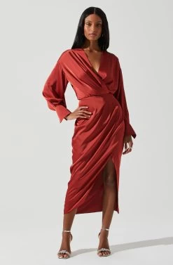 Sadyra Drop Shoulder Wrap Dress -Chic Outfit Shop ACDR101865 RUST 2