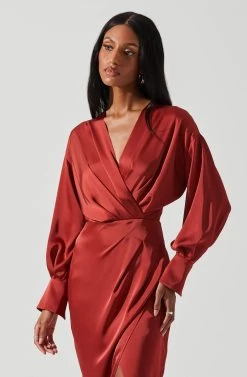 Sadyra Drop Shoulder Wrap Dress -Chic Outfit Shop ACDR101865 RUST 4