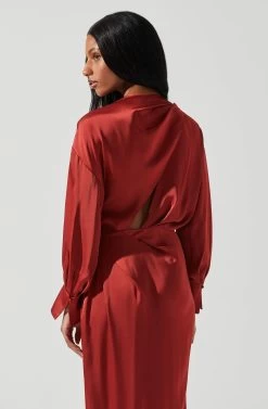 Sadyra Drop Shoulder Wrap Dress -Chic Outfit Shop ACDR101865 RUST 6