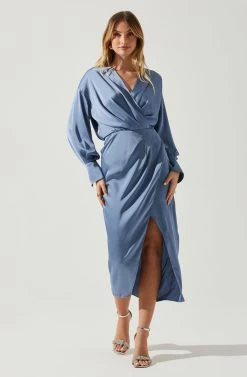 Sadyra Drop Shoulder Wrap Dress -Chic Outfit Shop ACDR101865 SLATEBLUE 1