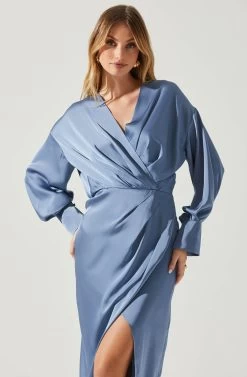 Sadyra Drop Shoulder Wrap Dress -Chic Outfit Shop ACDR101865 SLATEBLUE 3