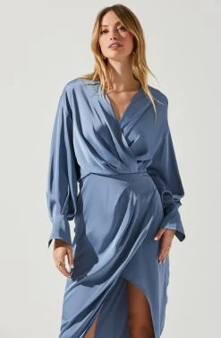 Sadyra Drop Shoulder Wrap Dress -Chic Outfit Shop ACDR101865 SLATEBLUE 4