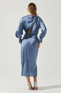 Sadyra Drop Shoulder Wrap Dress -Chic Outfit Shop ACDR101865 SLATEBLUE 6
