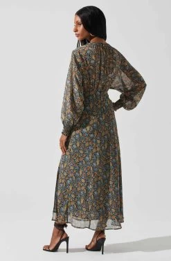 Jenna Dolman Sleeve Floral Maxi Dress -Chic Outfit Shop ACDR101872 BLACKORANGEMULTI 5 1