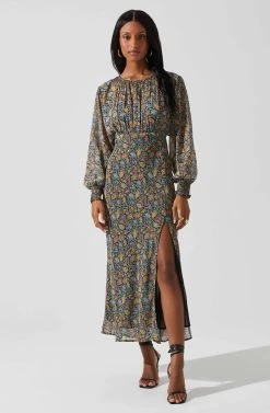 Jenna Dolman Sleeve Floral Maxi Dress -Chic Outfit Shop ACDR101872 BLACKORANGEMULTI 5 3