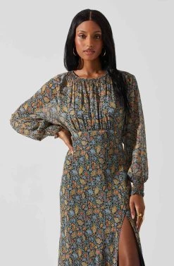 Jenna Dolman Sleeve Floral Maxi Dress -Chic Outfit Shop ACDR101872 BLACKORANGEMULTI 5 5