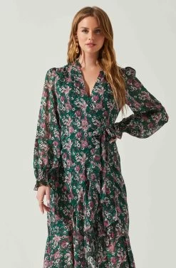Kamila Long Sleeve Floral Wrap Maxi Dress 21 Kamila Long Sleeve Floral Wrap Maxi Dress -Chic Outfit Shop ACDR101894 GREENPINKFLORAL 4