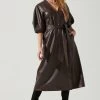 Angie Faux Leather Tie Waist Midi Dress -Chic Outfit Shop ACDR101897 DARKBROWN 1