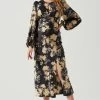Suzy Floral Satin Front Cutout Midi Dress -Chic Outfit Shop ACDR101971 BLACKCREAMFLORAL 2