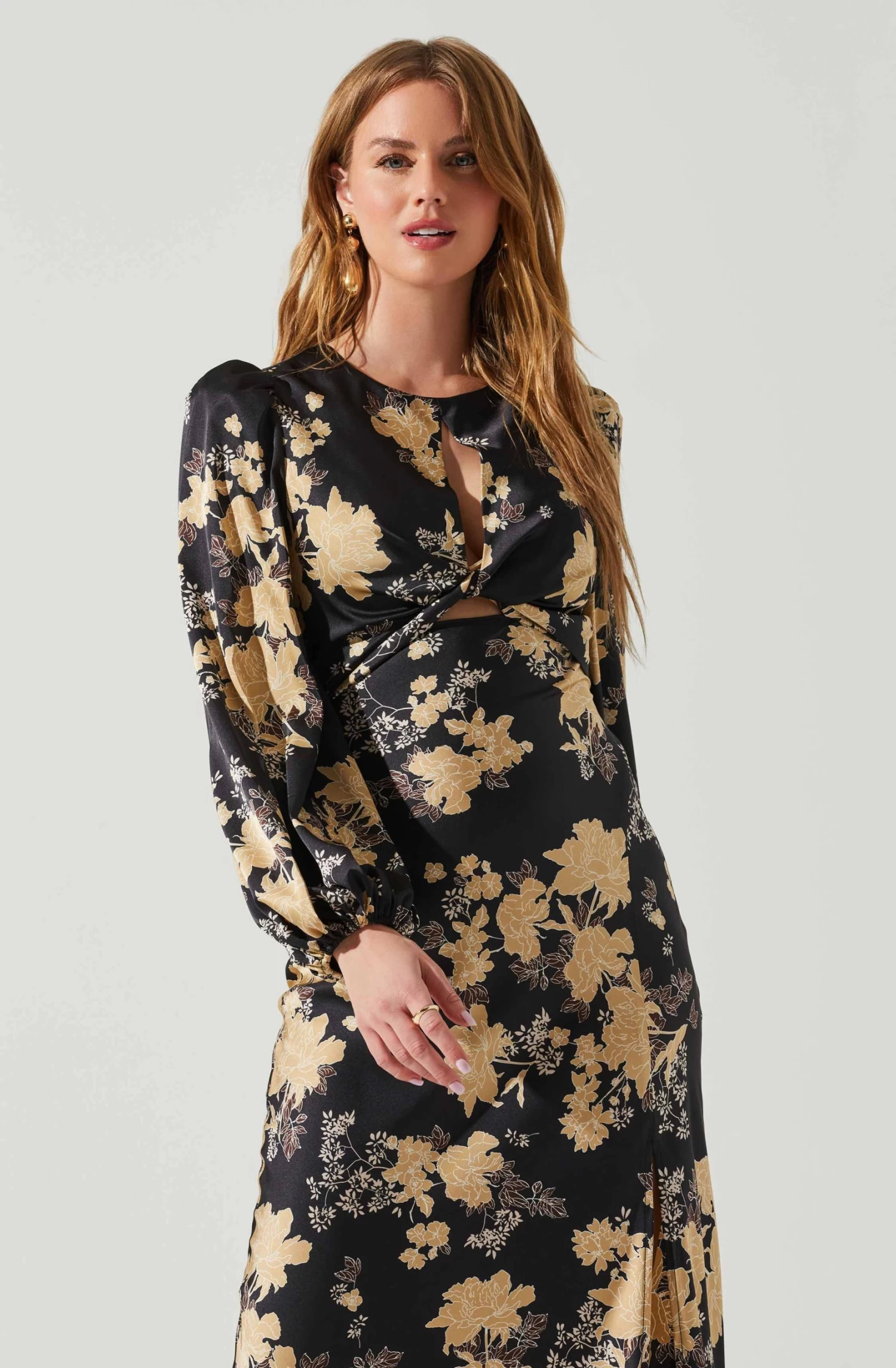Suzy Floral Satin Front Cutout Midi Dress 4 Suzy Floral Satin Front Cutout Midi Dress - Image 2