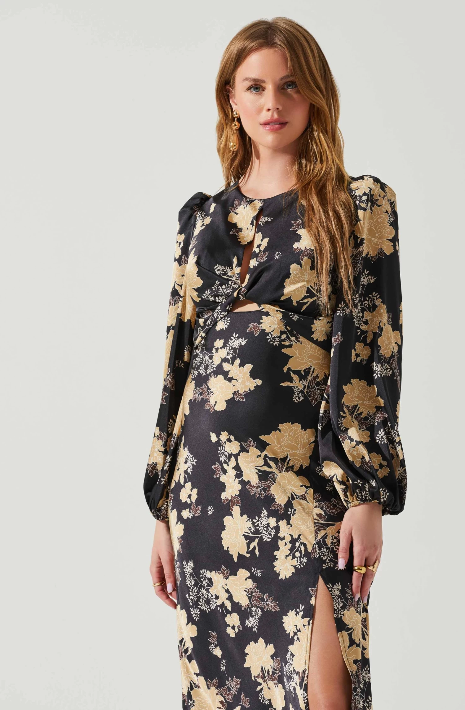 Suzy Floral Satin Front Cutout Midi Dress 6 Suzy Floral Satin Front Cutout Midi Dress - Image 4