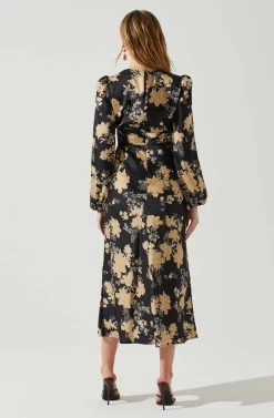 Suzy Floral Satin Front Cutout Midi Dress 13 Suzy Floral Satin Front Cutout Midi Dress -Chic Outfit Shop ACDR101971 BLACKCREAMFLORAL 5