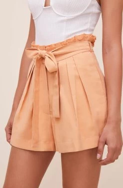 Pacific Pleated Tie Waist Shorts -Chic Outfit Shop ACP7113L PEACHPAPAYA 4