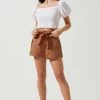 Kenia Tie Waist Shorts -Chic Outfit Shop ACP7220 CARAMEL 1