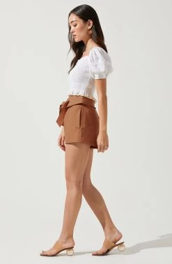 Kenia Tie Waist Shorts 14 Kenia Tie Waist Shorts -Chic Outfit Shop ACP7220 CARAMEL 4