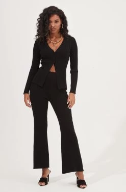Maida Ribbed Knit Flare Pants 14 Maida Ribbed Knit Flare Pants -Chic Outfit Shop ACP7223 BLACK 2