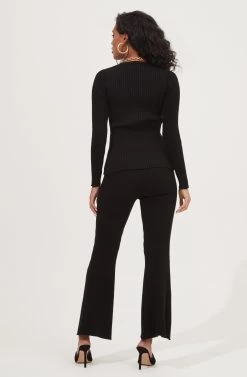 Maida Ribbed Knit Flare Pants 16 Maida Ribbed Knit Flare Pants -Chic Outfit Shop ACP7223 BLACK 3