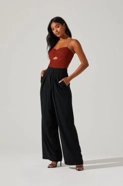 Boyfriend Criss Cross Pleated Wide Leg Pants -Chic Outfit Shop ACP7225 BLACK 1