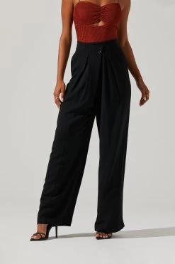 Boyfriend Criss Cross Pleated Wide Leg Pants -Chic Outfit Shop ACP7225 BLACK 2