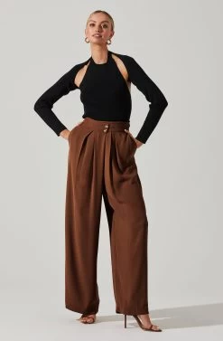 Boyfriend Criss Cross Pleated Wide Leg Pants -Chic Outfit Shop ACP7225 BROWN 1 2