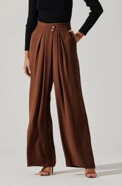 Boyfriend Criss Cross Pleated Wide Leg Pants -Chic Outfit Shop ACP7225 BROWN 2 2