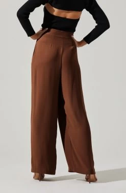 Boyfriend Criss Cross Pleated Wide Leg Pants -Chic Outfit Shop ACP7225 BROWN 3 2
