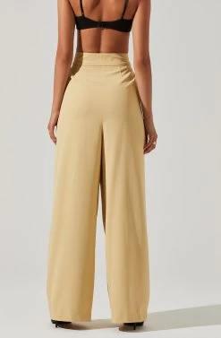 Boyfriend Criss Cross Pleated Wide Leg Pants -Chic Outfit Shop ACP7225 MAIZE 3