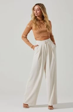 Boyfriend Criss Cross Pleated Wide Leg Pants -Chic Outfit Shop ACP7225 OFFWHITE 1