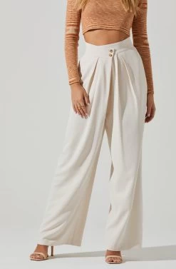 Boyfriend Criss Cross Pleated Wide Leg Pants -Chic Outfit Shop ACP7225 OFFWHITE 2