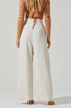 Boyfriend Criss Cross Pleated Wide Leg Pants -Chic Outfit Shop ACP7225 OFFWHITE 3
