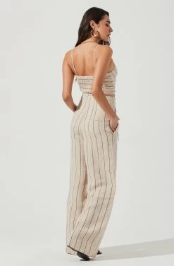 Denair Pinstripe Wide Leg Pants -Chic Outfit Shop ACP7229 TAN BLACK 3