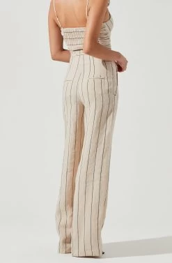 Denair Pinstripe Wide Leg Pants -Chic Outfit Shop ACP7229 TAN BLACK 4