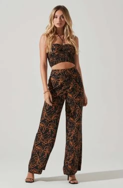 Sayla Wide Leg Abstract Print Pants -Chic Outfit Shop ACP7246 BLACKRUSTPRINT 2