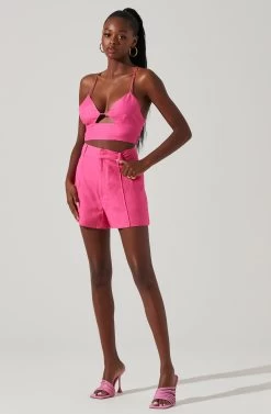 Amiah Seamed High Waist Shorts 38 Amiah Seamed High Waist Shorts -Chic Outfit Shop ACP7247 PINK 1