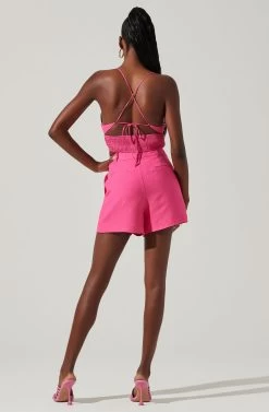 Amiah Seamed High Waist Shorts 41 Amiah Seamed High Waist Shorts -Chic Outfit Shop ACP7247 PINK 4