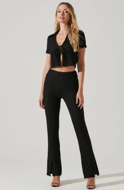 Zoey Seamed Split Hem Pants 20 Zoey Seamed Split Hem Pants -Chic Outfit Shop ACP7253 BLACK 1