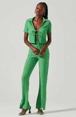 Zoey Seamed Split Hem Pants 25 Zoey Seamed Split Hem Pants -Chic Outfit Shop ACP7253 GREEN 1