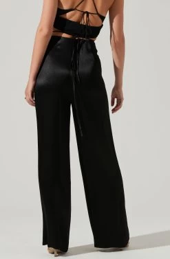 Amiah Satin Tie Waist Wide Leg Pants 18 Amiah Satin Tie Waist Wide Leg Pants -Chic Outfit Shop ACP7255S BLACK 4