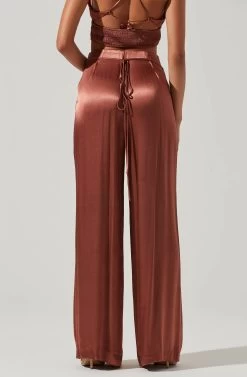 Amiah Satin Tie Waist Wide Leg Pants 13 Amiah Satin Tie Waist Wide Leg Pants -Chic Outfit Shop ACP7255S ROSEBROWN 3