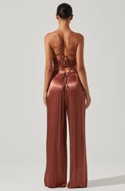 Amiah Satin Tie Waist Wide Leg Pants 14 Amiah Satin Tie Waist Wide Leg Pants -Chic Outfit Shop ACP7255S ROSEBROWN 4