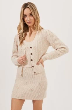 Tea Party Floral Embroidered Knit Mini Skirt -Chic Outfit Shop ACS7221 BLUSHFLOWER 1