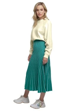 Yuri Pleated Midi Skirt -Chic Outfit Shop ACS9012 GREEN WHITE STRIPE 02