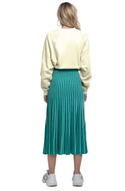 Yuri Pleated Midi Skirt -Chic Outfit Shop ACS9012 GREEN WHITE STRIPE 03