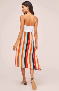 Monica Striped Midi Skirt -Chic Outfit Shop ACS9020 AQUA ORANGE STRIPE 3A