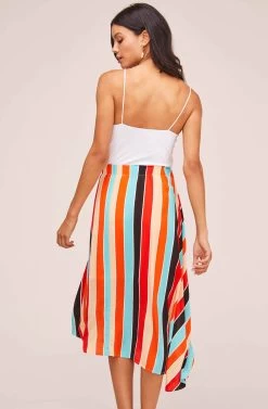 Monica Striped Midi Skirt -Chic Outfit Shop ACS9020 AQUA ORANGE STRIPE 4A