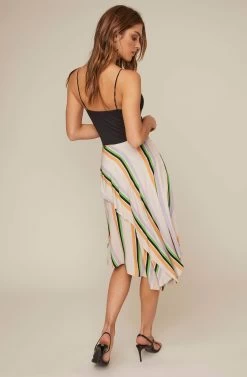 Dallas Striped Asymmetrical Midi Skirt -Chic Outfit Shop ACS9021 TAUPE TANGERINE STRIPE 3A
