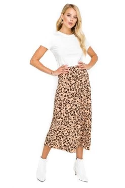 Midi A-Line Skirt -Chic Outfit Shop ACS9022 LEOPARD PRINT 01