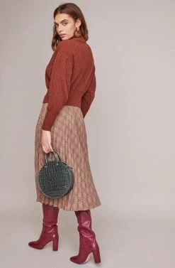 Nadiya Midi Skirt -Chic Outfit Shop ACS9034 ESPRESSO MULTI PLAID 3A